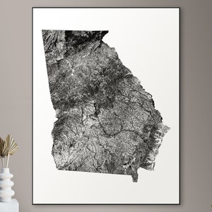 Forests of Georgia kaart - grote poster, afdrukbare digitale download, elegante en minimalistische muur kunst