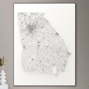 Every road in Georgia map - big poster, printable digital download, elegant and minimalist wall art