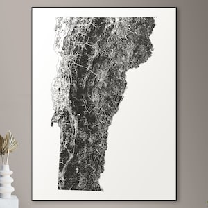 Forests of Vermont kaart - grote poster, afdrukbare digitale download, elegante en minimalistische muur kunst