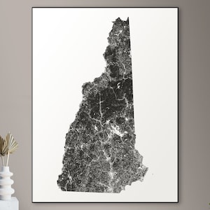 Forests of New Hampshire kaart - grote poster, afdrukbare digitale download, elegante en minimalistische muur kunst