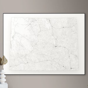 Chaque route du Wyoming carte - grande affiche, téléchargement numérique imprimable, art mural élégant et minimaliste