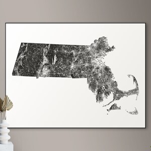 Forests of Massachusetts kaart - grote poster, afdrukbare digitale download, elegante en minimalistische muur kunst