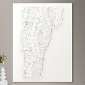 Every road in Vermont map - big poster, printable digital download, elegant and minimalist wall art