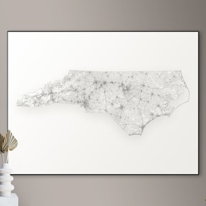 Every road in North Carolina map - big poster, printable digital download, elegant and minimalist wall art