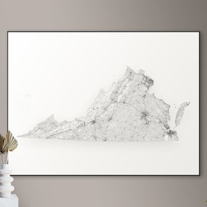 Every road in Virginia map - big poster, printable digital download, elegant and minimalist wall art
