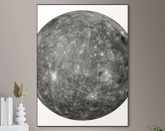 Detailed planet Mercury wall art - big poster, printable digital download, elegant and minimalist wall art