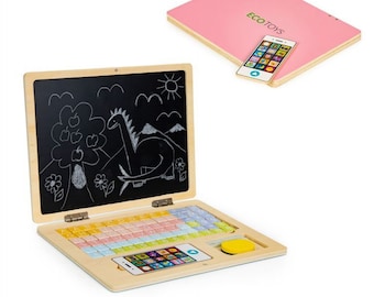 Wooden Educational laptop with magnetic board and letters, Christmas Gifts for Kids, Wood Toddler Toys