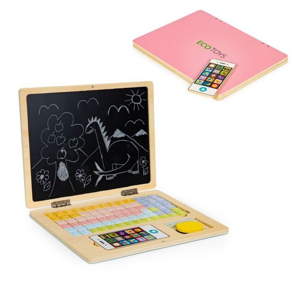 Wooden Educational laptop with magnetic board and letters, Christmas Gifts for Kids, Wood Toddler Toys