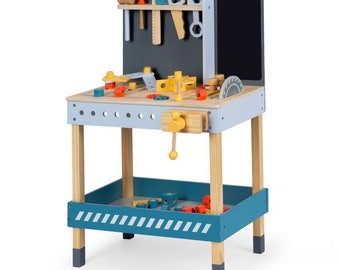 Wooden tool bench with tools, wooden workbench, wooden toys for boys, tools and bench, Toddler workbench, Chalk board