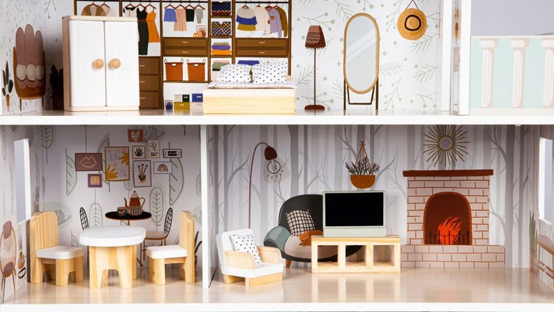 Puppenhaus aus Holz mit Möbeln, Puppenhaus Kit, Puppenhaus für Mädchen, Puppenhaus aus Holz, Weihnachtsgeschenke für Mädchen, Bild 10