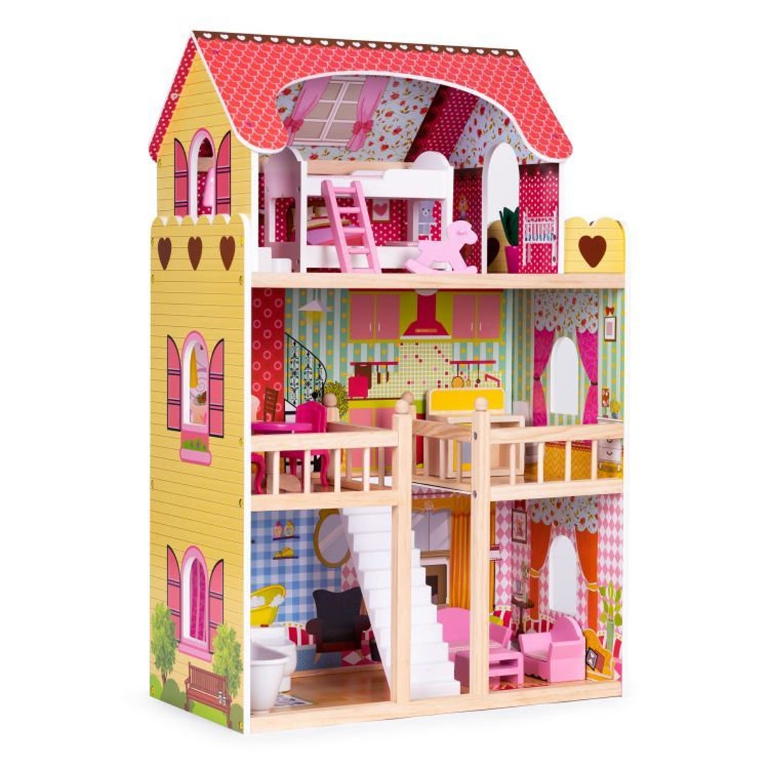 Wooden Dolls House With Furniture, Dollhouse Kit, Dollhouse for Girls