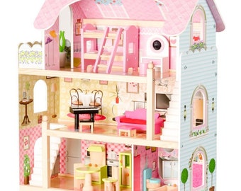 Wooden Dollhouse with furniture, Dollhouse Kit, Dollhouse for girls, house for dolls, wooden Dollhouse,