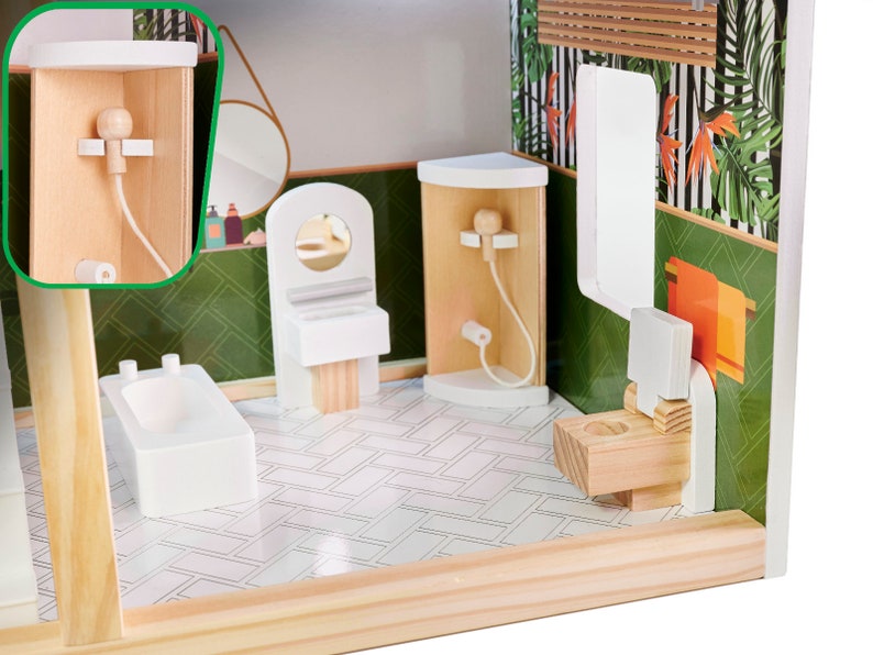 Holzpuppenhaus mit Möbeln, Puppenhaus Bausatz, Boho Puppenhaus für Mädchen, Haus für Puppen, Holzpuppenhaus, Weihnachtsgeschenke für Mädchen, Bild 5