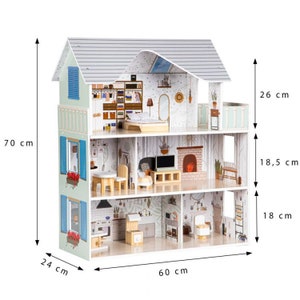 Puppenhaus aus Holz mit Möbeln, Puppenhaus Kit, Puppenhaus für Mädchen, Puppenhaus aus Holz, Weihnachtsgeschenke für Mädchen, Bild 4