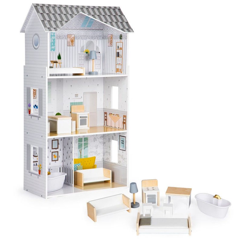 Dollhouse with furniture, Wooden Dollhouse Kit, Dollhouse for girls, house for dolls, wooden Dollhouse, Dream residence, Eco toys image 1