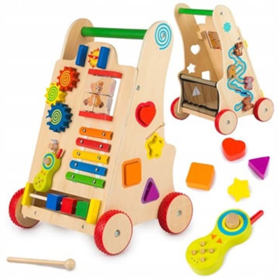 Girello in legno, spintore in legno, giocattolo montessori, giocattolo per  bambini 6-12 mesi, giocattolo per bambini 2-3 anni -  Italia