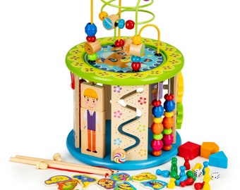 Educational cube, wooden blocks sorter, wooden blocks, Montessori blocks, pretend fishing