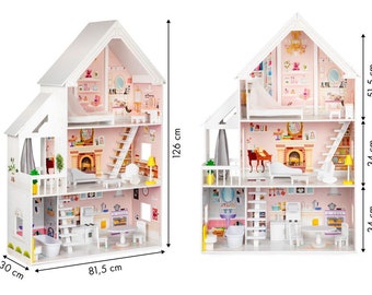 Barbie Dollhouse, Wooden Dollhouse with furniture, Big Dollhouse Kit, XXL Dollhouse for girls, Big house for dolls, wooden Dollhouse,