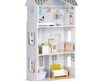 Wooden Dollhouse with furniture, Dollhouse Kit, Dollhouse for girls, house for dolls, wooden Dollhouse, Dream residence, Eco toys
