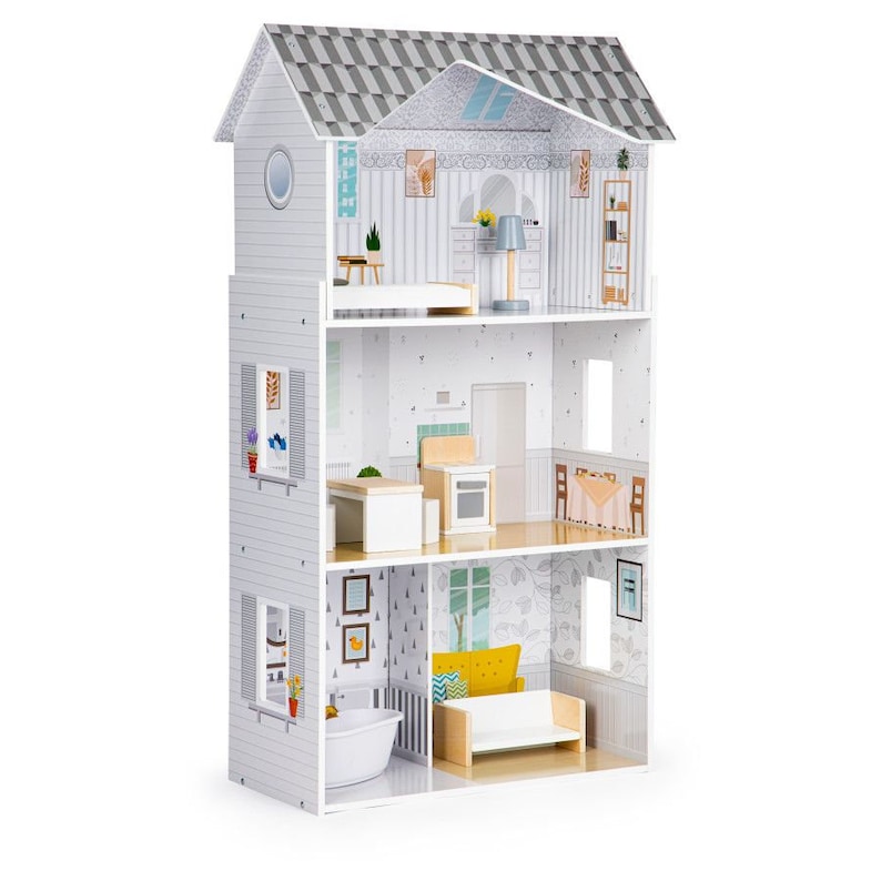 Dollhouse with furniture, Wooden Dollhouse Kit, Dollhouse for girls, house for dolls, wooden Dollhouse, Dream residence, Eco toys image 3