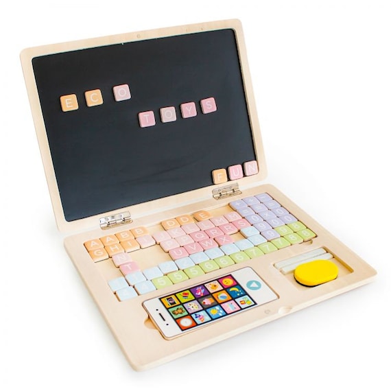 Wooden Educational Laptop With Magnetic Board and Letters Eco - Etsy