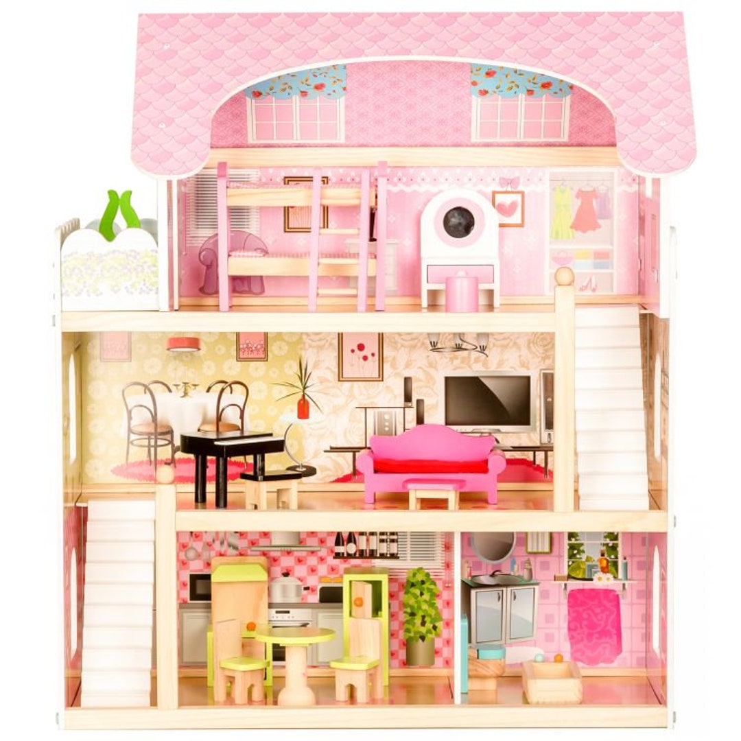 Wooden Dollhouse With Furniture, Dollhouse Kit, Dollhouse for Girls