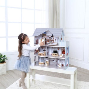 Puppenhaus aus Holz mit Möbeln, Puppenhaus Kit, Puppenhaus für Mädchen, Puppenhaus aus Holz, Weihnachtsgeschenke für Mädchen, Bild 6