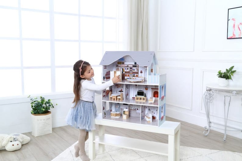 Puppenhaus aus Holz mit Möbeln, Puppenhaus Kit, Puppenhaus für Mädchen, Puppenhaus aus Holz, Weihnachtsgeschenke für Mädchen, Bild 6