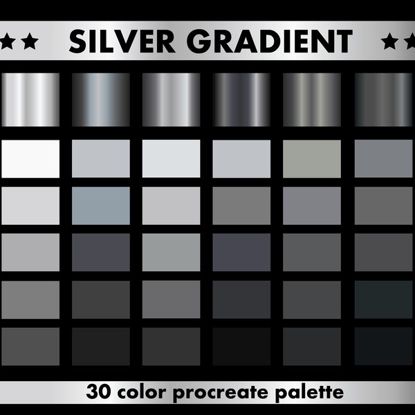 Sfumatura argento/palette Procreate sfumature metalliche/palette colori argento, 30 campioni Procreate per iPad
