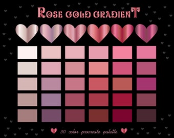 Colore sfumato oro rosa/palette Procreate sfumature metalliche/palette colori oro rosa, 30 campioni Procreate per iPad, colore San Valentino