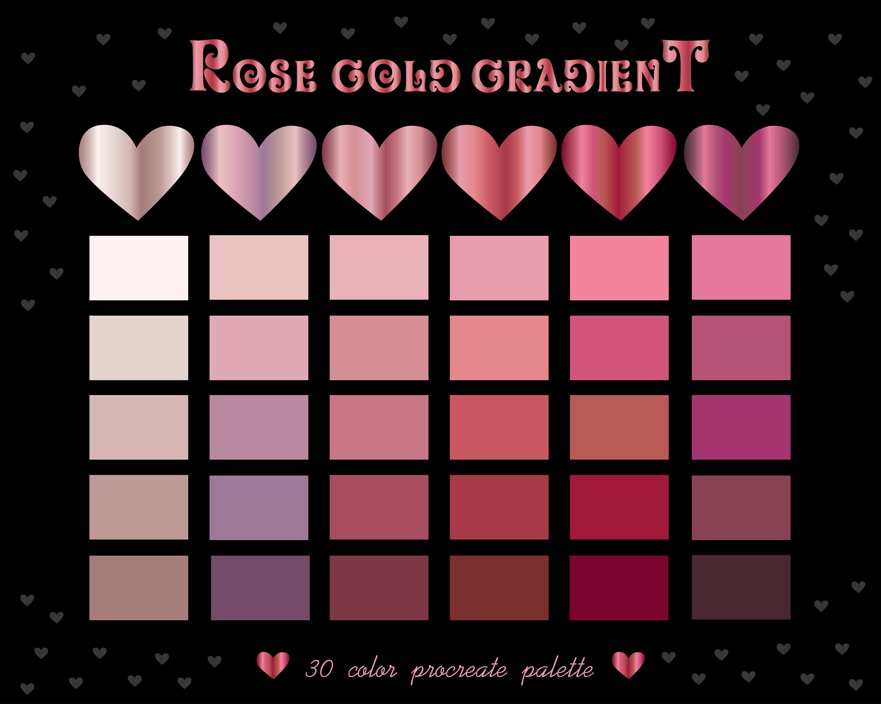 Rose Gold Gradient Color/procreate Palette Metallic Gradients/rose Gold Color Palette,30
