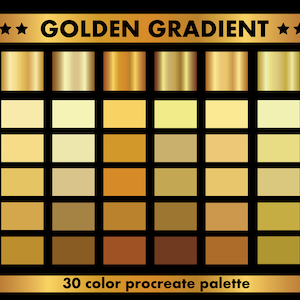 Golden gradient/Procreate palette metallic gradients/Gold color palette,30 Procreate swatches for iPad