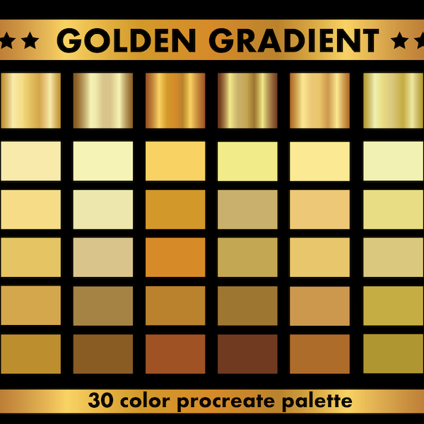 Golden gradient/Procreate palette metallic gradients/Gold color palette,30 Procreate swatches for iPad