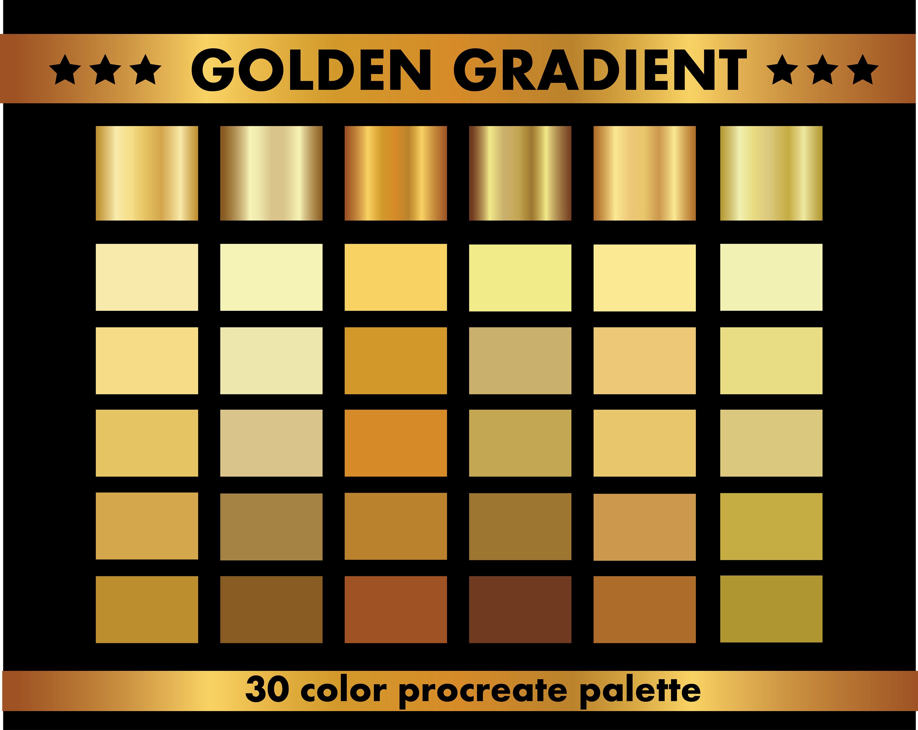 Golden Gradient/procreate Palette Metallic Gradients/gold Color Palette ...