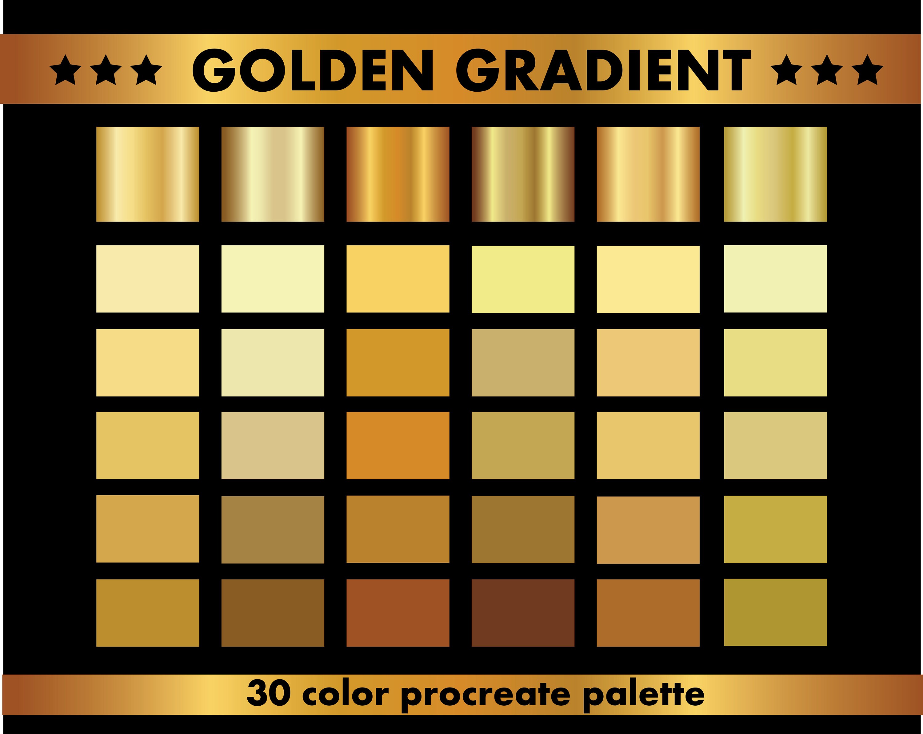 Golden Gradient procreate Palette Metallic Gradients gold Color Palette 