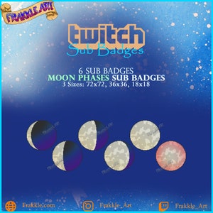6x Moon Phase Sub Badges for Twitch Sub Badge Bit Badge image 1
