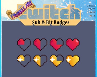 8x Pixel Hearts Sub Badges for Twitch | sub badge | bit badge | sprites