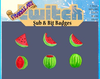 6x Watercolor Melons Sub Badges for Twitch | Sub Badge | Bit Badge