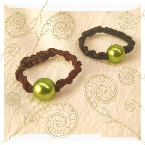 Macrame green bead rings | Micromacrame jewelry | Statement ring | Tribal | Boho-ethnic chic | Handmade acessories | Minimal jewelry |