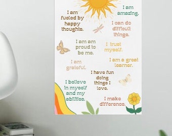 Affirmations Poster, Kids Poster, Classroom Decor, I Am Affirmations, Playroom Poster, Home Decor