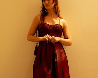 Vintage Deep Burgundy Red Satin Dress | S/M