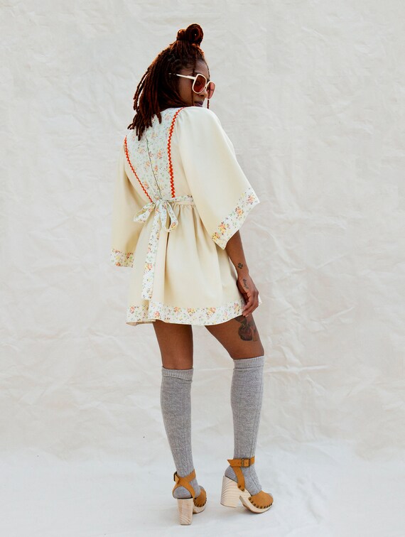Vintage Pale Yellow Bell Sleeve Mini Dress