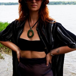 Vintage Black White Striped Abalone Shell Button Up Top