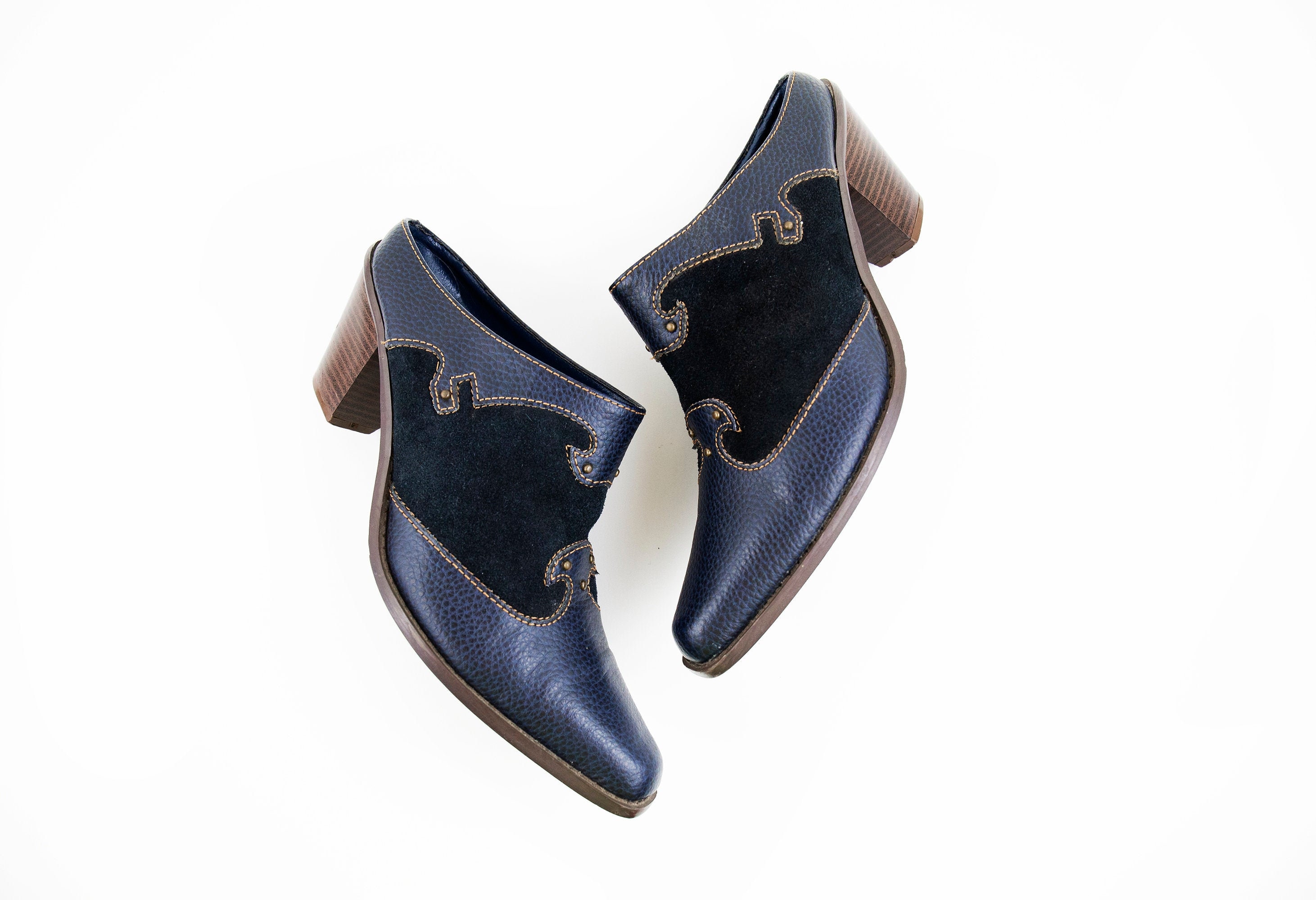 navy blue flat mules