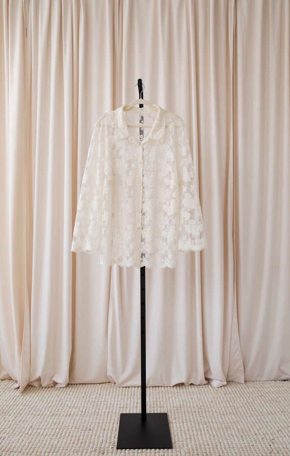 Vintage White Lace Button Up Oversized Blouse Top - image 3