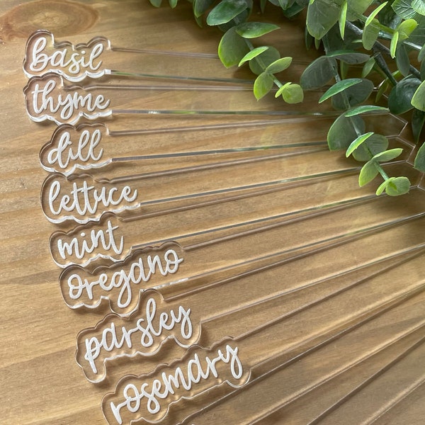 custom garden tags, clear acrylic plant marker, plant label stick, garden labels, herb garden marker stake, indoor plants, vegetable markers