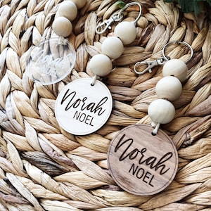 Personalized Engraved Wooden Bead Name Keychain, Name Keychain, Childs Keychain, Bag Tag,Bag Nametag, Backpack Tassel, Name Key Tag