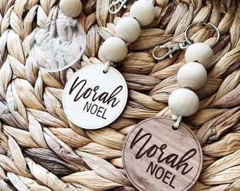 Personalized Engraved Wooden Bead Name Keychain, Name Keychain, Childs Keychain, Bag Tag,Bag Nametag, Backpack Tassel, Name Key Tag