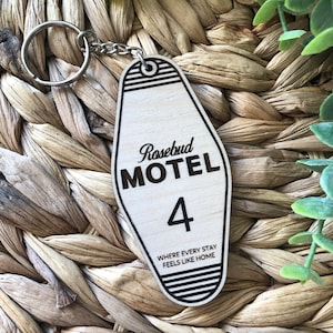 Rosebud Motel, Schitts Creek Engraved Wooden Keychain, Motel tag Keychain, Motel Keychain, Schitts Creek gift