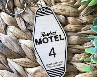 Rosebud Motel, Schitts Creek Engraved Wooden Keychain, Motel tag Keychain, Motel Keychain, Schitts Creek gift